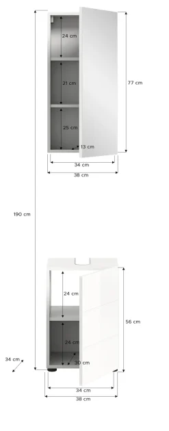 welltime Badmöbel-Set »BIEL,2 teilig, inkl. Beleuchtung, MDF Front, Rillenoptik« best. aus: Waschbeckenunterschrank, Spiegelschrank inkl. Beleuchtung, 2 Stk. tlg.