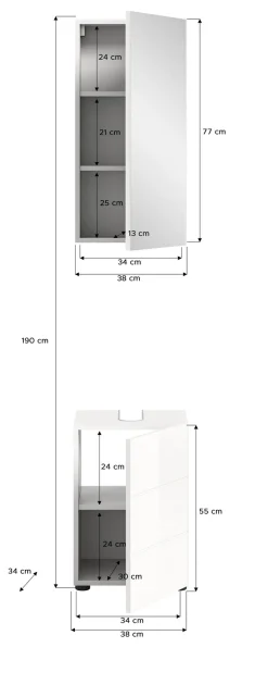 welltime Badmöbel-Set »BIEL, 2 teilig, hochwertige MDF Front, Rillenoptik« 2 teiliges Set, bestehend aus: Waschbeckenunterschrank, Spiegelschrank, 2 Stk. tlg.