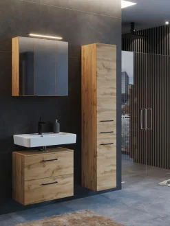 welltime Badmöbel-Set »Chicago« Spiegelschrank, Unterbeckenschrank, Seitenschrank, 3 Stk. tlg.