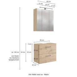 welltime Badmöbel-Set »Chicago« Spiegelschrank, Unterbeckenschrank, Seitenschrank, 3 Stk. tlg.
