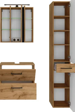 welltime Badmöbel-Set »Chicago« Spiegelschrank, Unterbeckenschrank, Seitenschrank, 3 Stk. tlg.