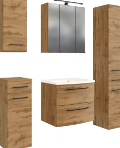 welltime Badmöbel-Set »Chicago« Spiegelschrank, Waschtisch, Hängeschrank, Unterschrank, Seitenschrank, 5 Stk. tlg.