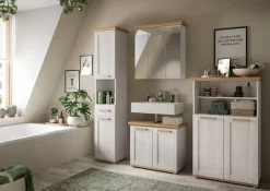 welltime Badmöbel-Set »COSENZA, 4-teilig, in Landhausoptik, mit farblich abgesetztem Kranz« best. aus: 1 Hochschrank, 1 Spiegelschrank, 1 WBU und 1 Midischrank, 4 Stk. tlg.