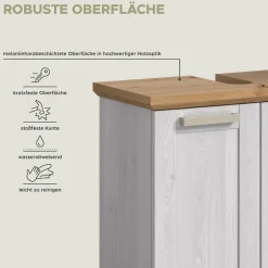 welltime Badmöbel-Set »COSENZA, 4-teilig, in Landhausoptik, mit farblich abgesetztem Kranz« best. aus: 1 Hochschrank, 1 Spiegelschrank, 1 WBU und 1 Midischrank, 4 Stk. tlg.