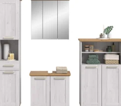 welltime Badmöbel-Set »COSENZA, 4-teilig, in Landhausoptik, mit farblich abgesetztem Kranz« best. aus: 1 Hochschrank, 1 Spiegelschrank, 1 WBU und 1 Midischrank, 4 Stk. tlg.