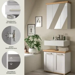 welltime Badmöbel-Set »COSENZA, 2-teilig, in Landhausoptik, mit farblich abgesetztem Kranz« bestehend aus: Spiegelschrank und Waschbeckenunterschrank, 2 Stk. tlg.