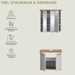 welltime Badmöbel-Set »COSENZA, 2-teilig, in Landhausoptik, mit farblich abgesetztem Kranz« bestehend aus: Spiegelschrank und Waschbeckenunterschrank, 2 Stk. tlg.