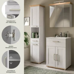 welltime Badmöbel-Set »COSENZA, 3-teilig, inkl. Beleuchtung, mit farblich abgesetztem Kranz« best.aus: Hochschrank, Waschtisch inkl. Waschbecken & Spiegelschrank, 4 Stk. tlg.