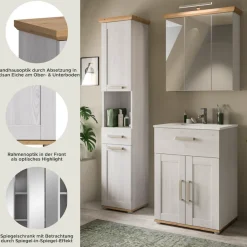 welltime Badmöbel-Set »COSENZA, 3-teilig, inkl. Beleuchtung, mit farblich abgesetztem Kranz« best.aus: Hochschrank, Waschtisch inkl. Waschbecken & Spiegelschrank, 4 Stk. tlg.