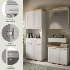welltime Badmöbel-Set »COSENZA, 3-teilig, in Landhausoptik, mit farblich abgesetztem Kranz« best. aus: Hochschrank, Spiegelschrank und Waschbeckenunterschrank, 3 Stk. tlg.