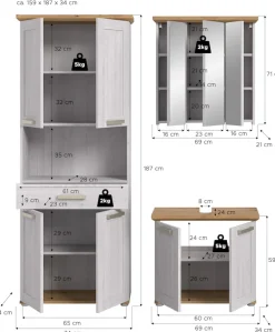 welltime Badmöbel-Set »COSENZA, 3-teilig, in Landhausoptik, mit farblich abgesetztem Kranz« best. aus: Hochschrank, Spiegelschrank und Waschbeckenunterschrank, 3 Stk. tlg.