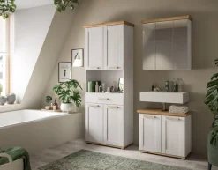 welltime Badmöbel-Set »COSENZA, 3-teilig, in Landhausoptik, mit farblich abgesetztem Kranz« best. aus: Hochschrank, Spiegelschrank und Waschbeckenunterschrank, 3 Stk. tlg.