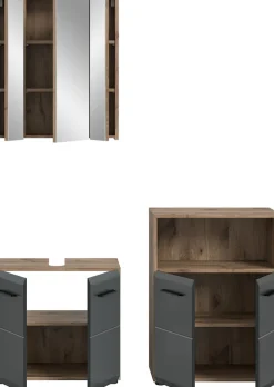welltime Badmöbel-Set »FLORENZ,3-teilige Badkombination, hochwertige MDF-Front« Set, best. aus: Waschbeckenunterschrank, Spiegelschrank, Midischrank breit, 3 Stk. tlg.
