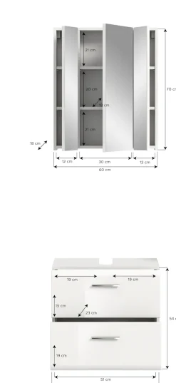 welltime Badmöbel-Set »FLORENZ,2-teilige Badkombination, hochwertige MDF-Front« Set, bestehend aus: 1 Waschbeckenunterschrank, 1 Spiegelschrank,