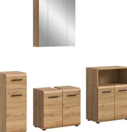 welltime Badmöbel-Set »FLORENZ,4-teilige Badkombination, hochwertige MDF-Front« Set, Unterschrank, Waschbeckenunterschrank, Spiegelschrank, Midischrank,