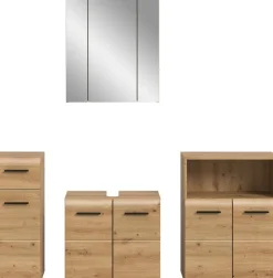 welltime Badmöbel-Set »FLORENZ,4-teilige Badkombination, hochwertige MDF-Front« Set, Unterschrank, Waschbeckenunterschrank, Spiegelschrank, Midischrank,