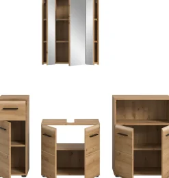 welltime Badmöbel-Set »FLORENZ,4-teilige Badkombination, hochwertige MDF-Front« Set, Unterschrank, Waschbeckenunterschrank, Spiegelschrank, Midischrank,