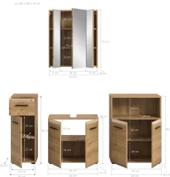 welltime Badmöbel-Set »FLORENZ,4-teilige Badkombination, hochwertige MDF-Front« Set, Unterschrank, Waschbeckenunterschrank, Spiegelschrank, Midischrank,