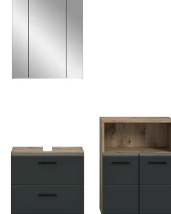 welltime Badmöbel-Set »FLORENZ,3-teilige Badkombination, hochwertige MDF-Front« Set, best. aus: Waschbeckenunterschrank, Spiegelschrank, Midischrank breit, 3 Stk. tlg.