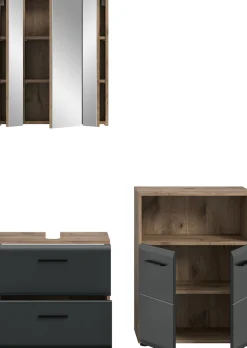 welltime Badmöbel-Set »FLORENZ,3-teilige Badkombination, hochwertige MDF-Front« Set, best. aus: Waschbeckenunterschrank, Spiegelschrank, Midischrank breit, 3 Stk. tlg.