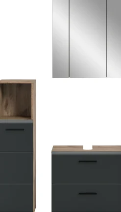 welltime Badmöbel-Set »FLORENZ,3-teilige Badkombination, hochwertige MDF-Front« best. aus: Midischrank hoch, Waschbeckenunterschrank, Spiegelschrank,