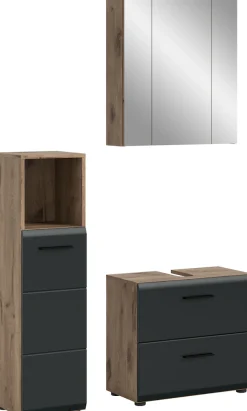 welltime Badmöbel-Set »FLORENZ,3-teilige Badkombination, hochwertige MDF-Front« best. aus: Midischrank hoch, Waschbeckenunterschrank, Spiegelschrank,