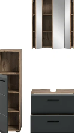 welltime Badmöbel-Set »FLORENZ,3-teilige Badkombination, hochwertige MDF-Front« best. aus: Midischrank hoch, Waschbeckenunterschrank, Spiegelschrank,