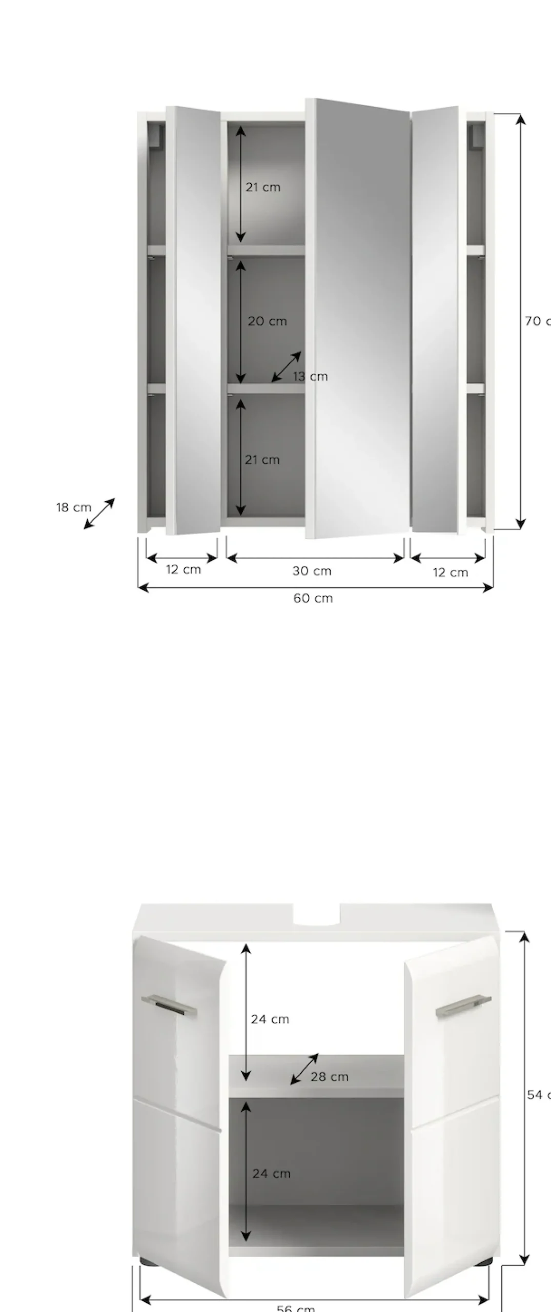 welltime Badmöbel-Set »FLORENZ,2-teilige Badkombination, hochwertige MDF-Front« Set, bestehend aus: 1 Waschbeckenunterschrank, 1 Spiegelschrank, 2 Stk. tlg.