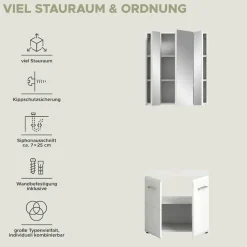 welltime Badmöbel-Set »FLORENZ,2-teilige Badkombination, hochwertige MDF-Front« Set, bestehend aus: 1 Waschbeckenunterschrank, 1 Spiegelschrank, 2 Stk. tlg.