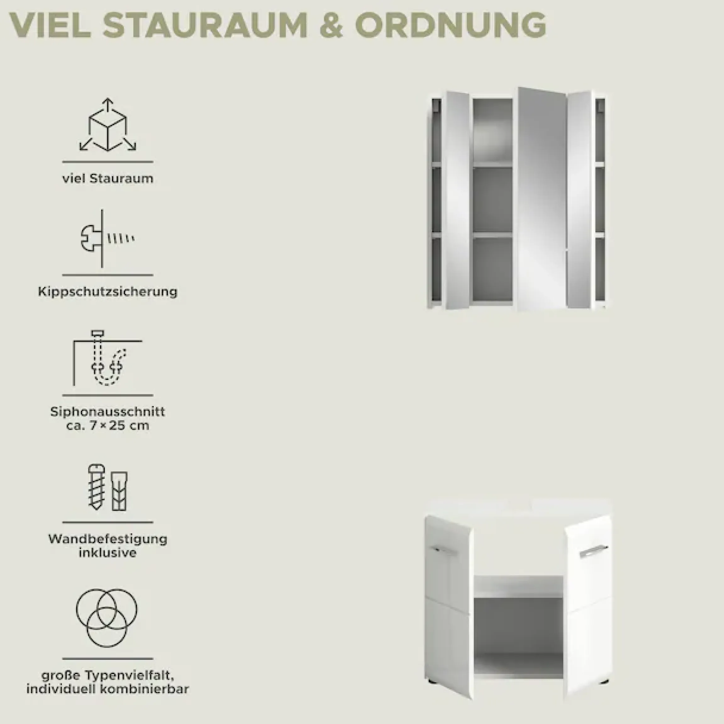 welltime Badmöbel-Set »FLORENZ,2-teilige Badkombination, hochwertige MDF-Front« Set, bestehend aus: 1 Waschbeckenunterschrank, 1 Spiegelschrank, 2 Stk. tlg.