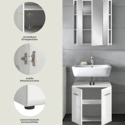 welltime Badmöbel-Set »FLORENZ,2-teilige Badkombination, hochwertige MDF-Front« Set, bestehend aus: 1 Waschbeckenunterschrank, 1 Spiegelschrank, 2 Stk. tlg.