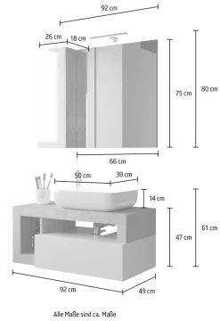 welltime Badmöbel-Set »Hamburg, Badezimmerset 2tlg. Breite 92 cm, Badmöbel, Waschtisch inkl.« Spar-Set, 2 Stk. tlg.