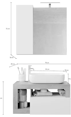 welltime Badmöbel-Set »Hamburg, Badezimmerset 2tlg. Breite 79 cm, Badmöbel, Waschtisch inkl.« Spar-Set, 2 Stk. tlg.