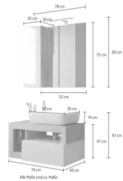 welltime Badmöbel-Set »Hamburg, Badezimmerset 2tlg. Breite 79 cm, Badmöbel, Waschtisch inkl.« Spar-Set, 2 Stk. tlg.
