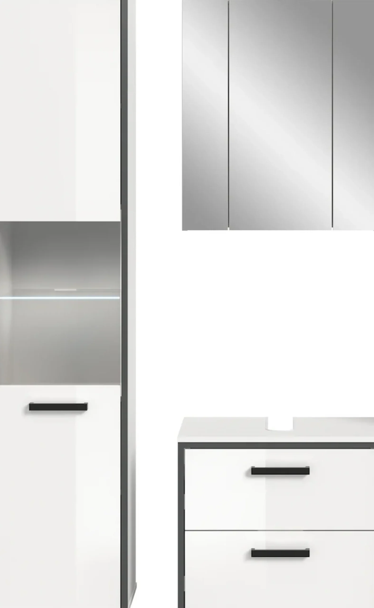 welltime Badmöbel-Set »KAJO, 3-tlg. Badkombination, weiß hochglanz, inkl. Beleuchtung« Set, Set, best. aus: Hochschrank, WBU, Spiegelschrank, Beleuchtung, 5 Stk. tlg.