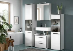 welltime Badmöbel-Set »KAJO, 3-tlg. Badkombination, weiß hochglanz, inkl. Beleuchtung« Set, Set, best. aus: Hochschrank, WBU, Spiegelschrank, Beleuchtung, 5 Stk. tlg.