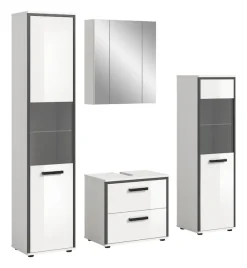 welltime Badmöbel-Set »KAJO, 4-tlg. Badkombination, weiß hochglanz« Set, Set, best. aus:1Hochschrank,1Spiegelschrank,1WBU,1Midischrank, 4 Stk. tlg.