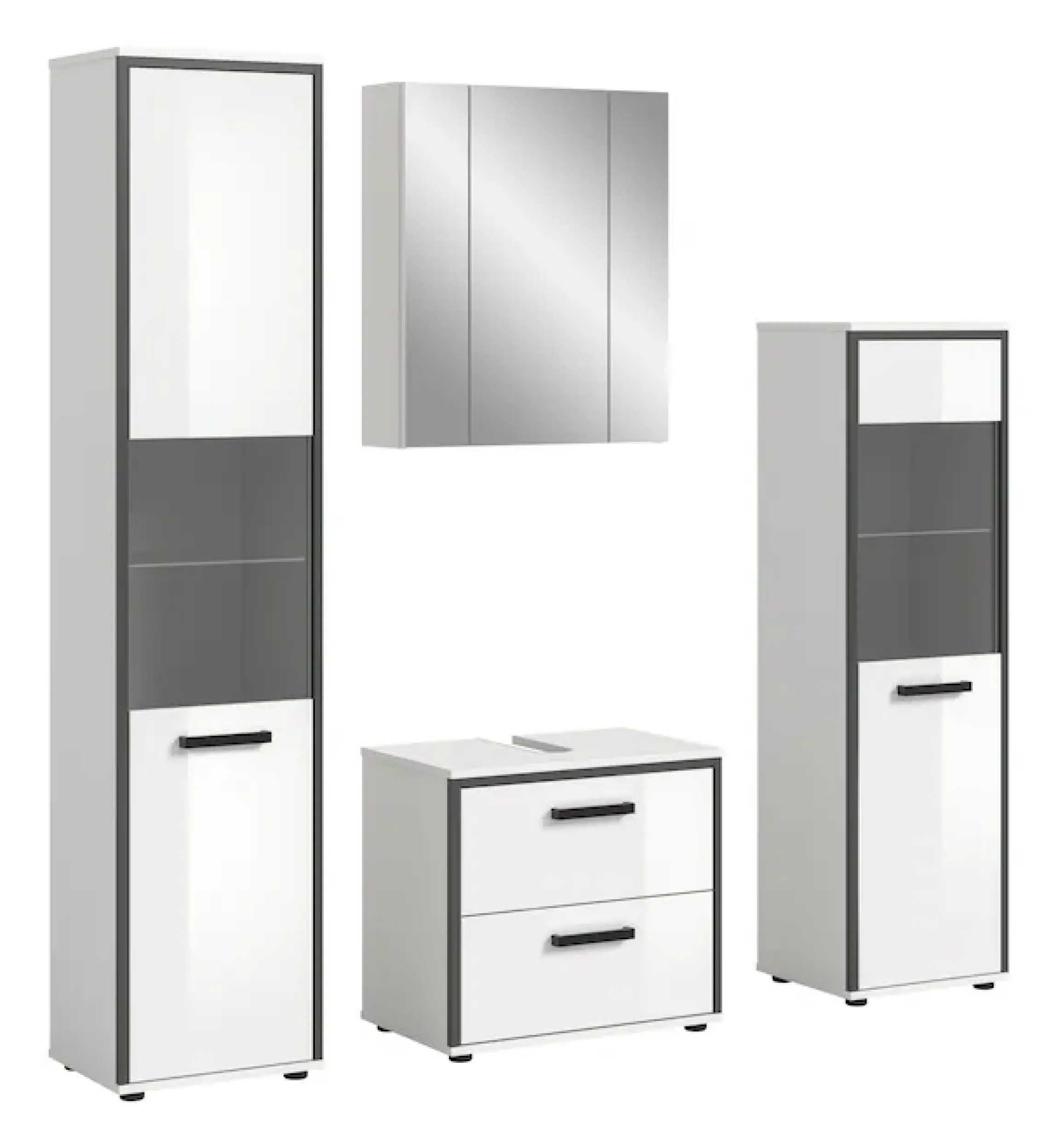 welltime Badmöbel-Set »KAJO, 4-tlg. Badkombination, weiß hochglanz« Set, Set, best. aus:1Hochschrank,1Spiegelschrank,1WBU,1Midischrank, 4 Stk. tlg.