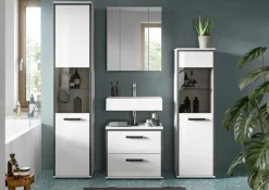 welltime Badmöbel-Set »KAJO, 4-tlg. Badkombination, weiß hochglanz« Set, Set, best. aus:1Hochschrank,1Spiegelschrank,1WBU,1Midischrank, 4 Stk. tlg.