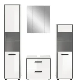 welltime Badmöbel-Set »KAJO, 4-tlg. Badkombination, weiß hochglanz« Set, Set, best. aus:1Hochschrank,1Spiegelschrank,1WBU,1Midischrank, 4 Stk. tlg.