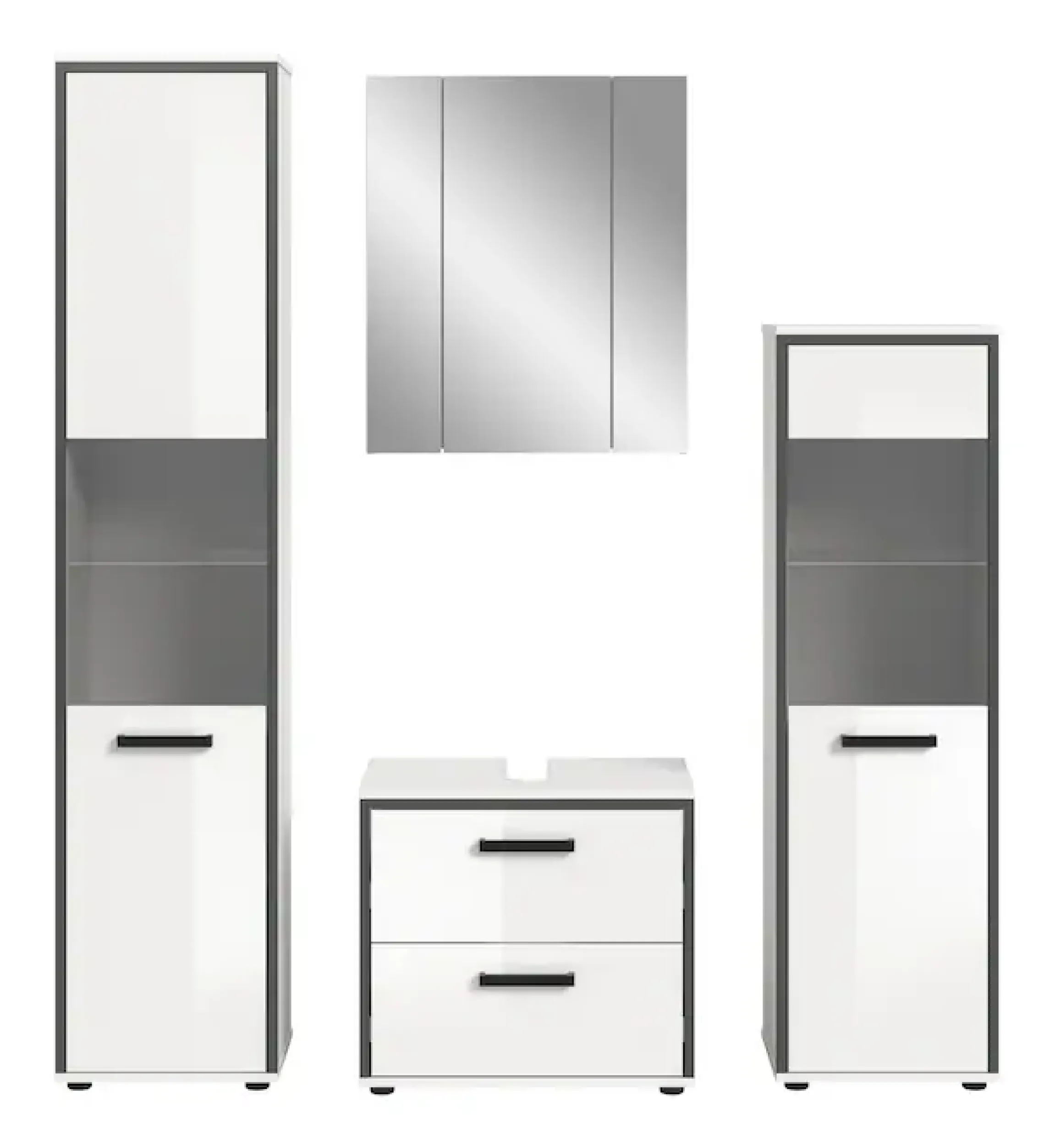 welltime Badmöbel-Set »KAJO, 4-tlg. Badkombination, weiß hochglanz« Set, Set, best. aus:1Hochschrank,1Spiegelschrank,1WBU,1Midischrank, 4 Stk. tlg.