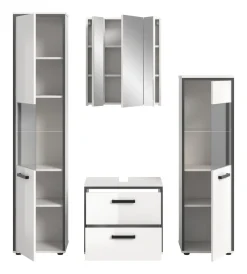 welltime Badmöbel-Set »KAJO, 4-tlg. Badkombination, weiß hochglanz« Set, Set, best. aus:1Hochschrank,1Spiegelschrank,1WBU,1Midischrank, 4 Stk. tlg.