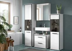welltime Badmöbel-Set »KAJO, 4-tlg. Badkombination, weiß hochglanz« Set, Set, best. aus:1Hochschrank,1Spiegelschrank,1WBU,1Midischrank, 4 Stk. tlg.