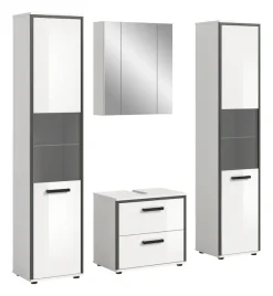 welltime Badmöbel-Set »KAJO, 4-tlg. Badkombination, weiß hochglanz« Set, Set, best. aus:2Hochschränken, 1 WBU, 1 Spiegelschrank, 4 Stk. tlg.