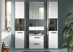 welltime Badmöbel-Set »KAJO, 4-tlg. Badkombination, weiß hochglanz« Set, Set, best. aus:2Hochschränken, 1 WBU, 1 Spiegelschrank, 4 Stk. tlg.