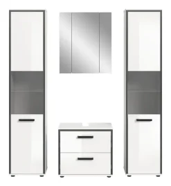 welltime Badmöbel-Set »KAJO, 4-tlg. Badkombination, weiß hochglanz« Set, Set, best. aus:2Hochschränken, 1 WBU, 1 Spiegelschrank, 4 Stk. tlg.