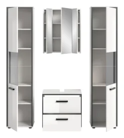 welltime Badmöbel-Set »KAJO, 4-tlg. Badkombination, weiß hochglanz« Set, Set, best. aus:2Hochschränken, 1 WBU, 1 Spiegelschrank, 4 Stk. tlg.