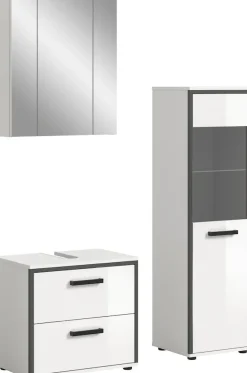 welltime Badmöbel-Set »KAJO, 3-tlg. Badkombination, weiß hochglanz« Set, Set, best. aus:1 Midischrank,1Spiegelschrank,1Waschbeckenunterschrank, 3 Stk. tlg.