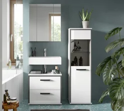 welltime Badmöbel-Set »KAJO, 3-tlg. Badkombination, weiß hochglanz« Set, Set, best. aus:1 Midischrank,1Spiegelschrank,1Waschbeckenunterschrank, 3 Stk. tlg.
