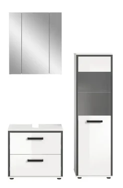 welltime Badmöbel-Set »KAJO, 3-tlg. Badkombination, weiß hochglanz« Set, Set, best. aus:1 Midischrank,1Spiegelschrank,1Waschbeckenunterschrank, 3 Stk. tlg.